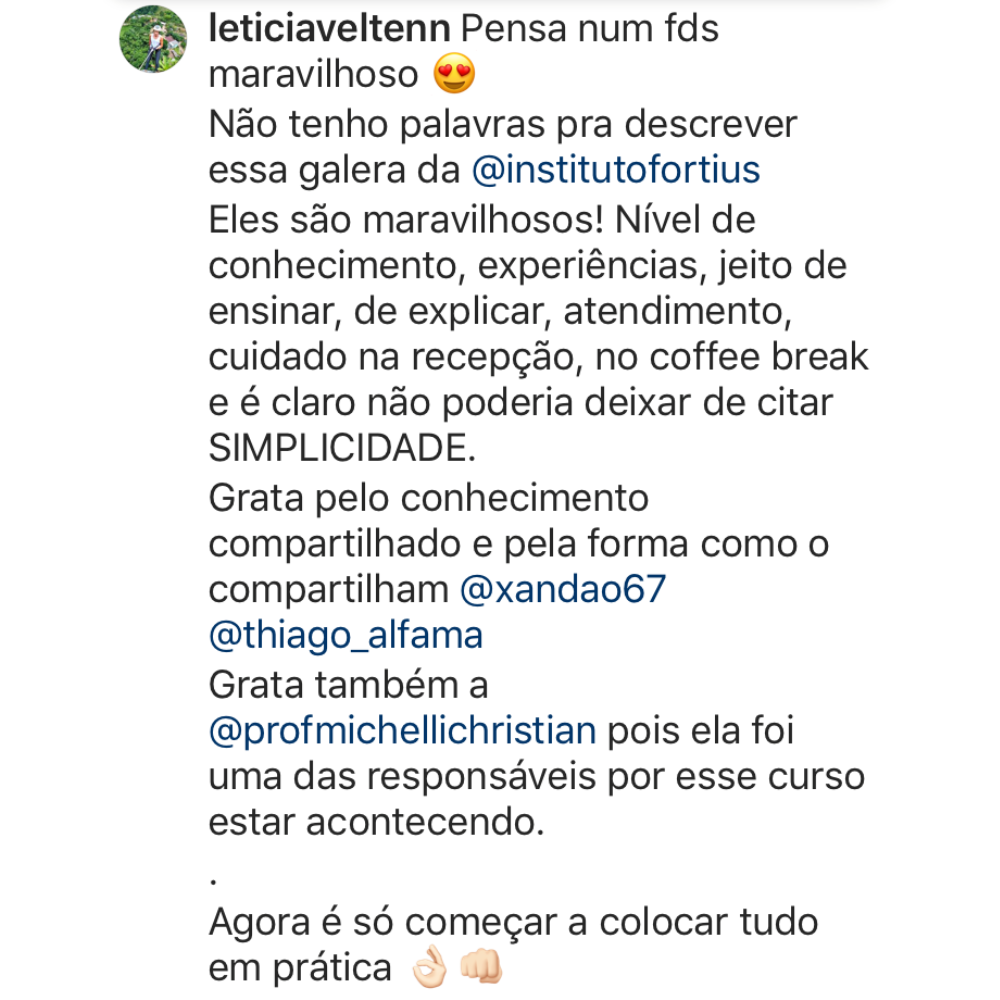 Depoimento de @leticiaveltenn